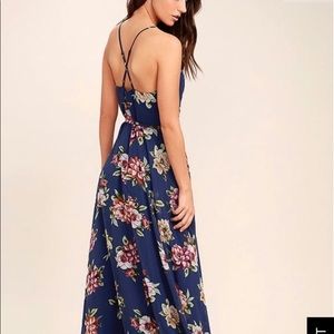 Lulus cross back wrap navy blue maxi dress